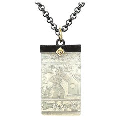Antique Mother of Pearl Gaming Counter Necklace with Gold and Blackened Silver
