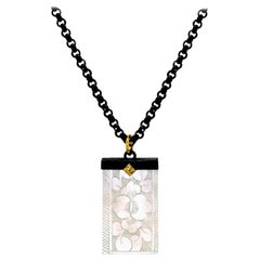 Antique Mother of Pearl Gambling Chip, Gold/Blackened Silver Pendant Necklace