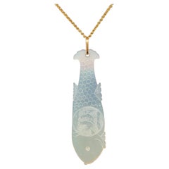 Used Mother-of-Pearl Gaming Counter Fish Motif Pendant in Yellow Gold
