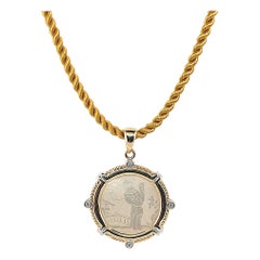 Antique Mother-of-Pearl Gambling Counter Pendant in Yellow Gold with Diamonds