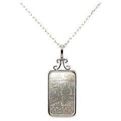 Used Mother-of-Pearl Gambling Chip Pendant / Enhancer in 14k White Gold  