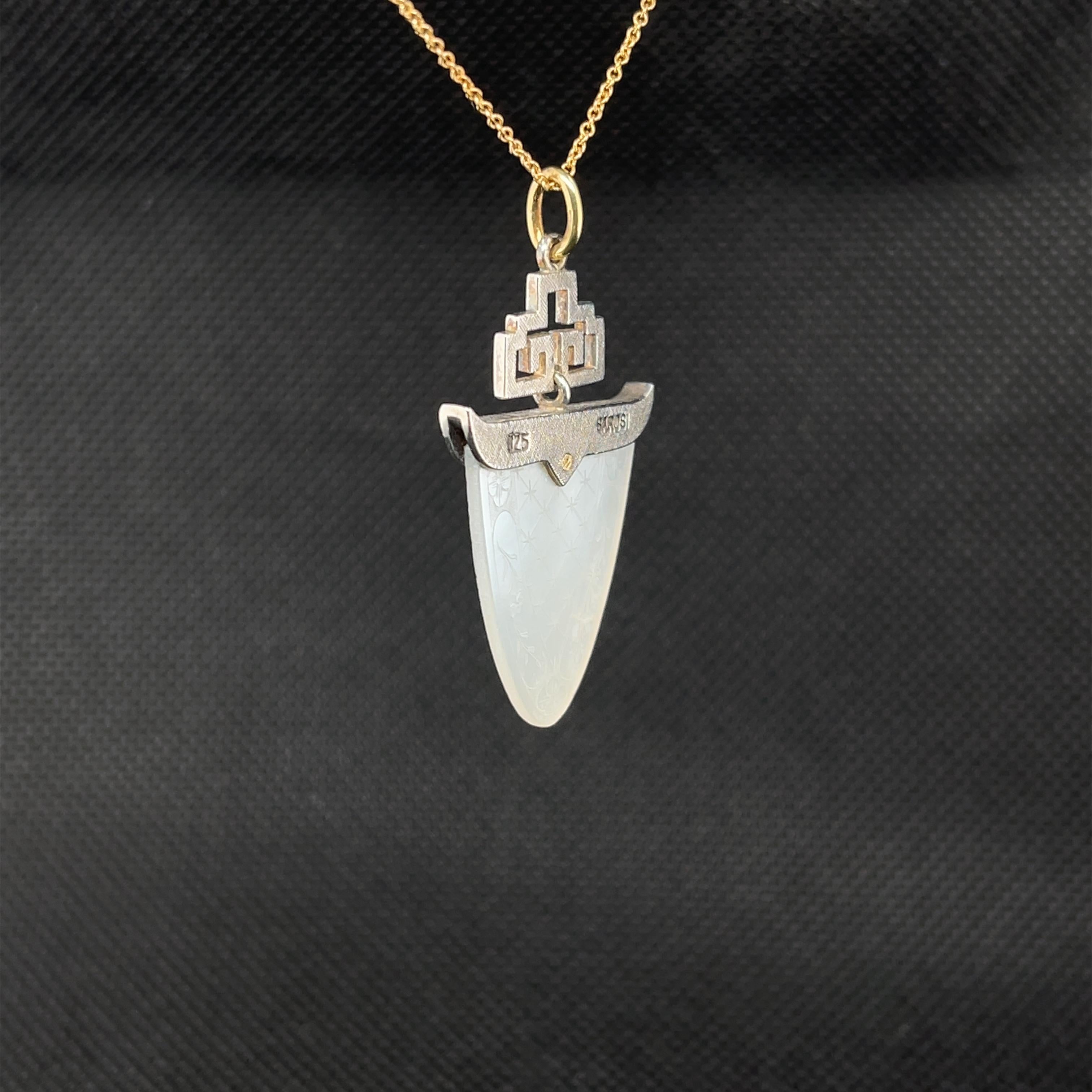 Mixed Cut Antique Mother-of-Pearl Gambling Counter Pendant in Yellow Gold and Silver For Sale