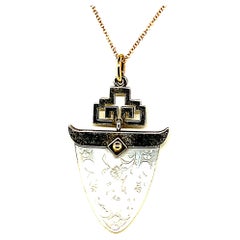 Antique Mother-of-Pearl Gambling Counter Pendant in Yellow Gold and Silver