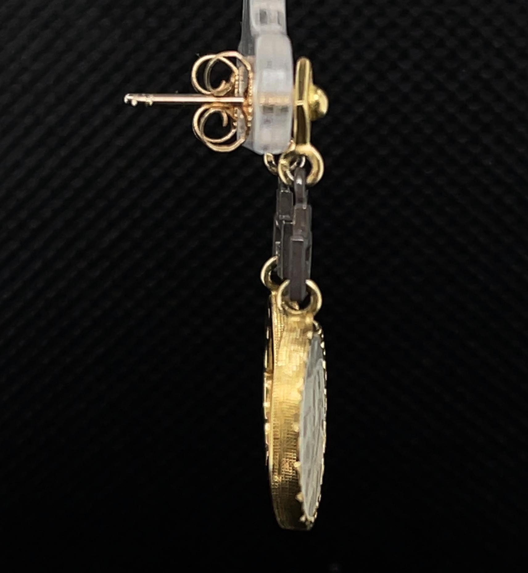Antike Perlmutt-Spiel-Tropfen-Ohrringe aus Gold und Silber  im Zustand „Neu“ im Angebot in Los Angeles, CA