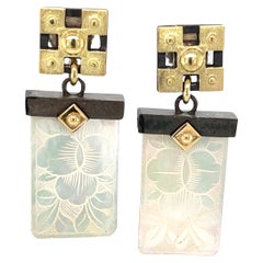 Antique Mother-of-Pearl Gaming Counter Earrings in 18k Gold and Blackened Silver
