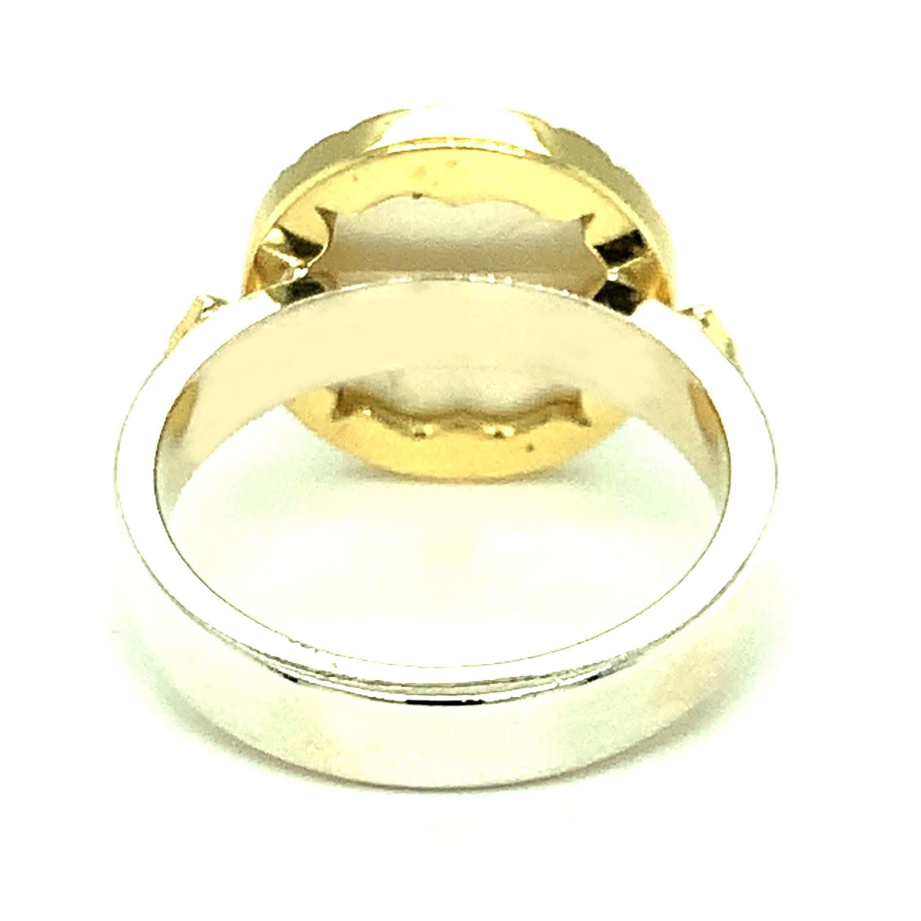 Artisan Antique Mother-of-Pearl Gaming Counter Ring in Gold, Silver with Ceramic Bands For Sale