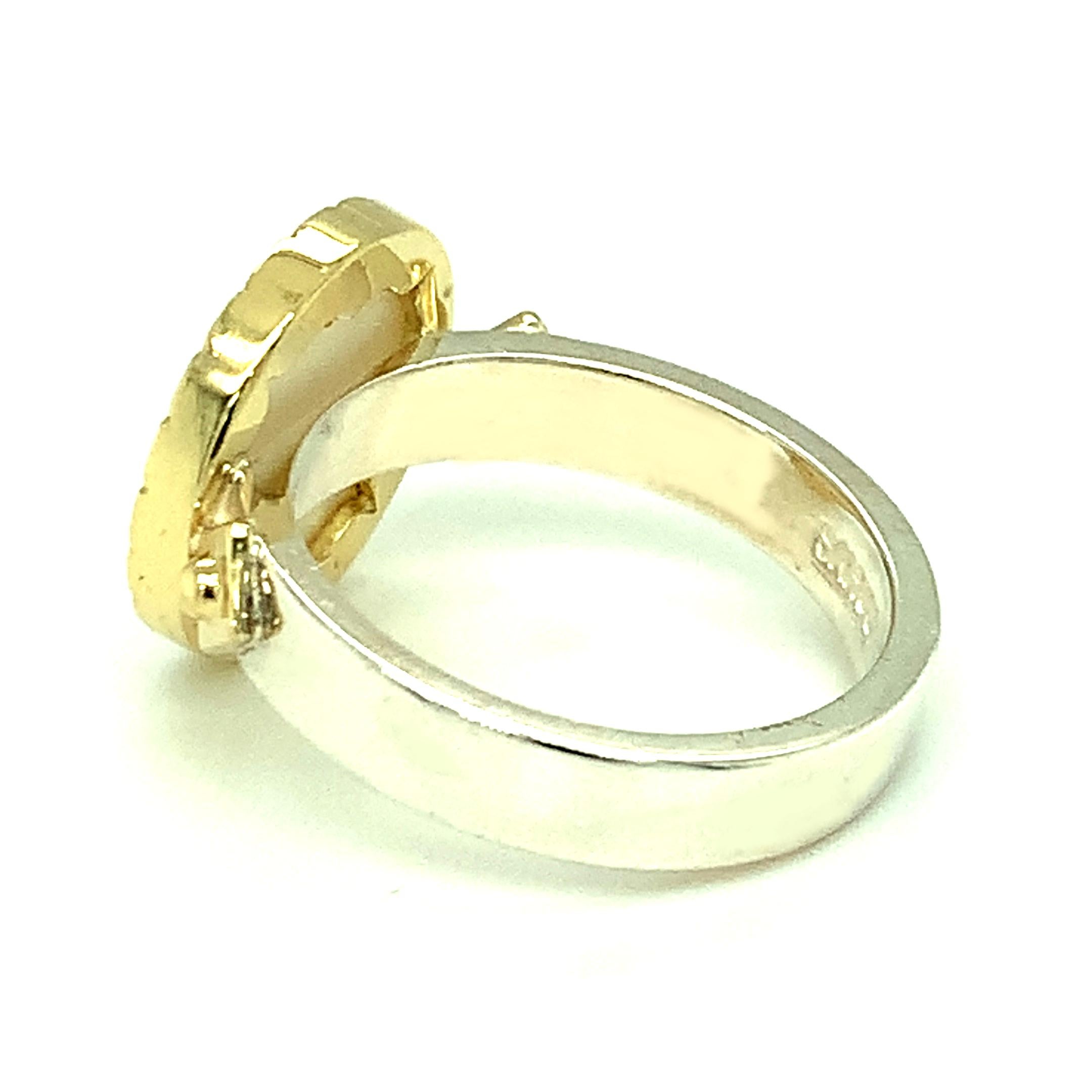 Round Cut Antique Mother-of-Pearl Gaming Counter Ring in Gold, Silver with Ceramic Bands For Sale