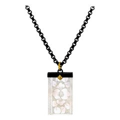 Antique Mother of Pearl Gaming Counter Necklace with Gold and Blackened Silver
