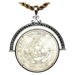 Antique Mother-of-Pearl Gaming Counter Reversible Pendant Enhancer in White Gold