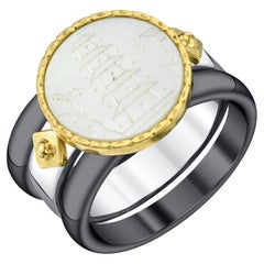 Antique Mother-of-Pearl Gaming Counter Ring in Gold, Silver with Ceramic Bands
