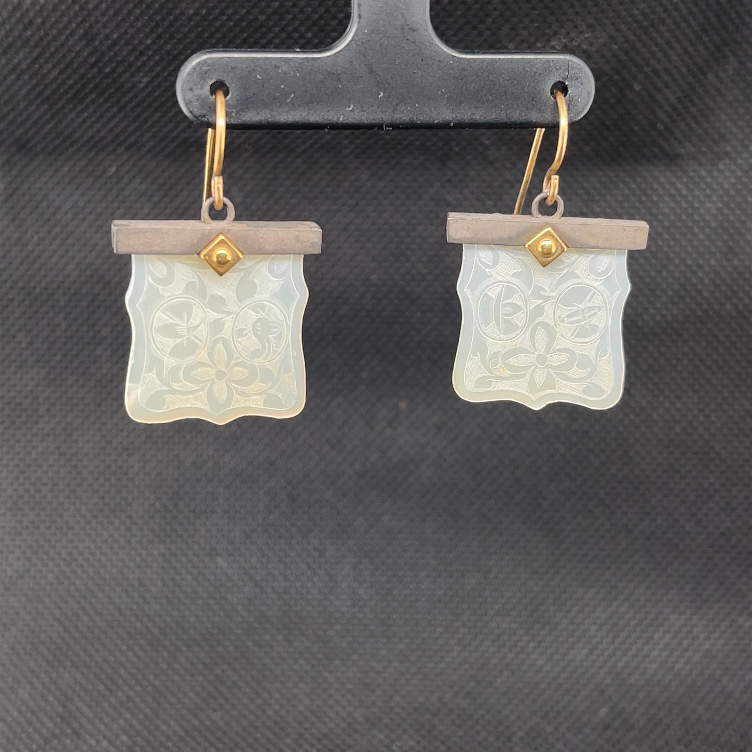 Women's Antique Mother-of-Pearl Gaming Counter Dangle Earrings in Gold and Silver For Sale
