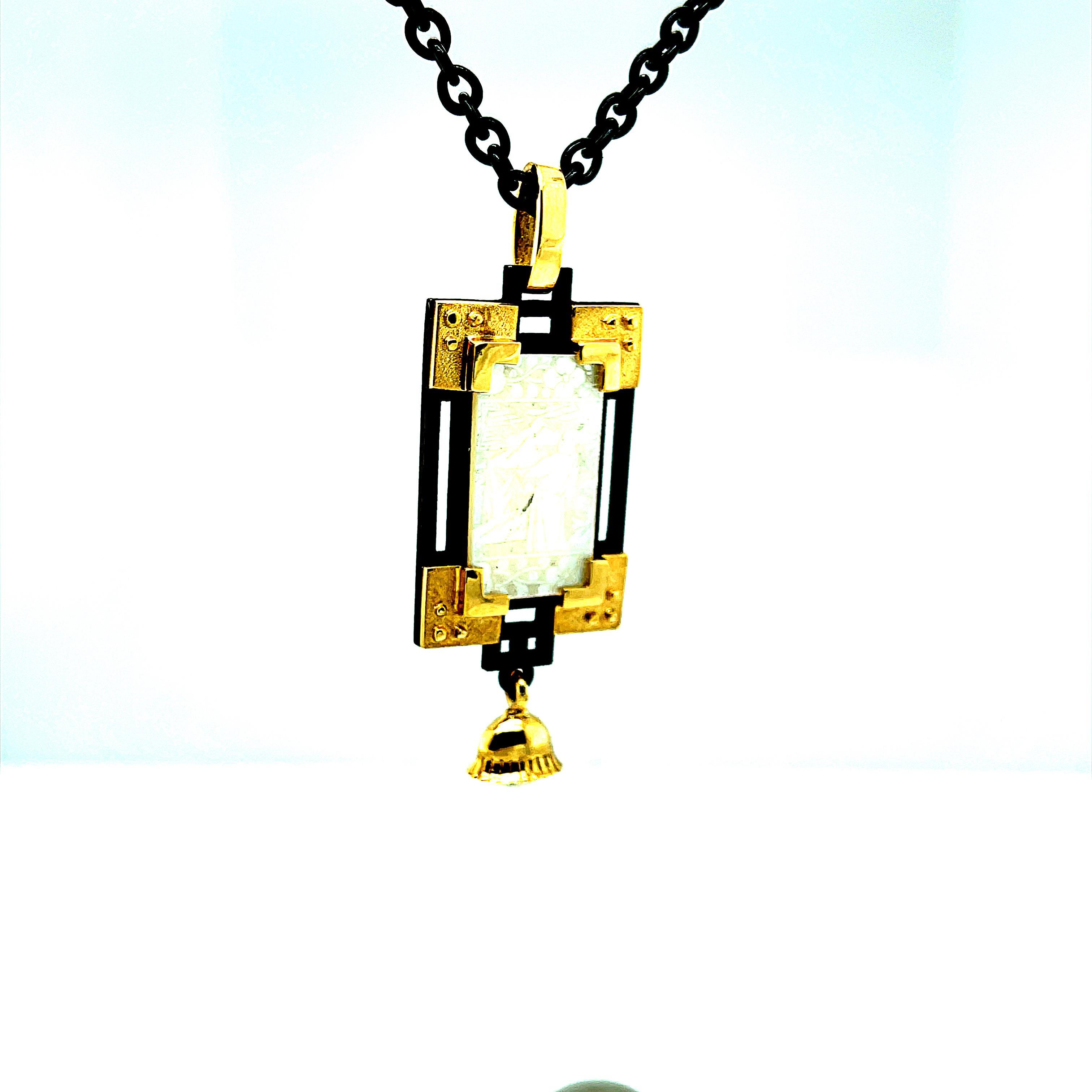 Women's or Men's Antique Mother-of-Pearl Gaming Counter Pendant Necklace in Silver and 18k Gold For Sale
