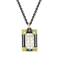 Antique Mother-of-Pearl Gaming Counter Yellow Gold Silver Pendant Necklace 