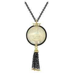 Antique Mother-of-Pearl Gaming Counter Yellow Gold & Silver Pendant Necklace
