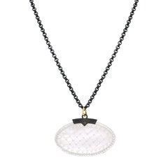 Antique Mother-of-Pearl Gaming Counter Pendant in Gold, Blackened Silver & Steel