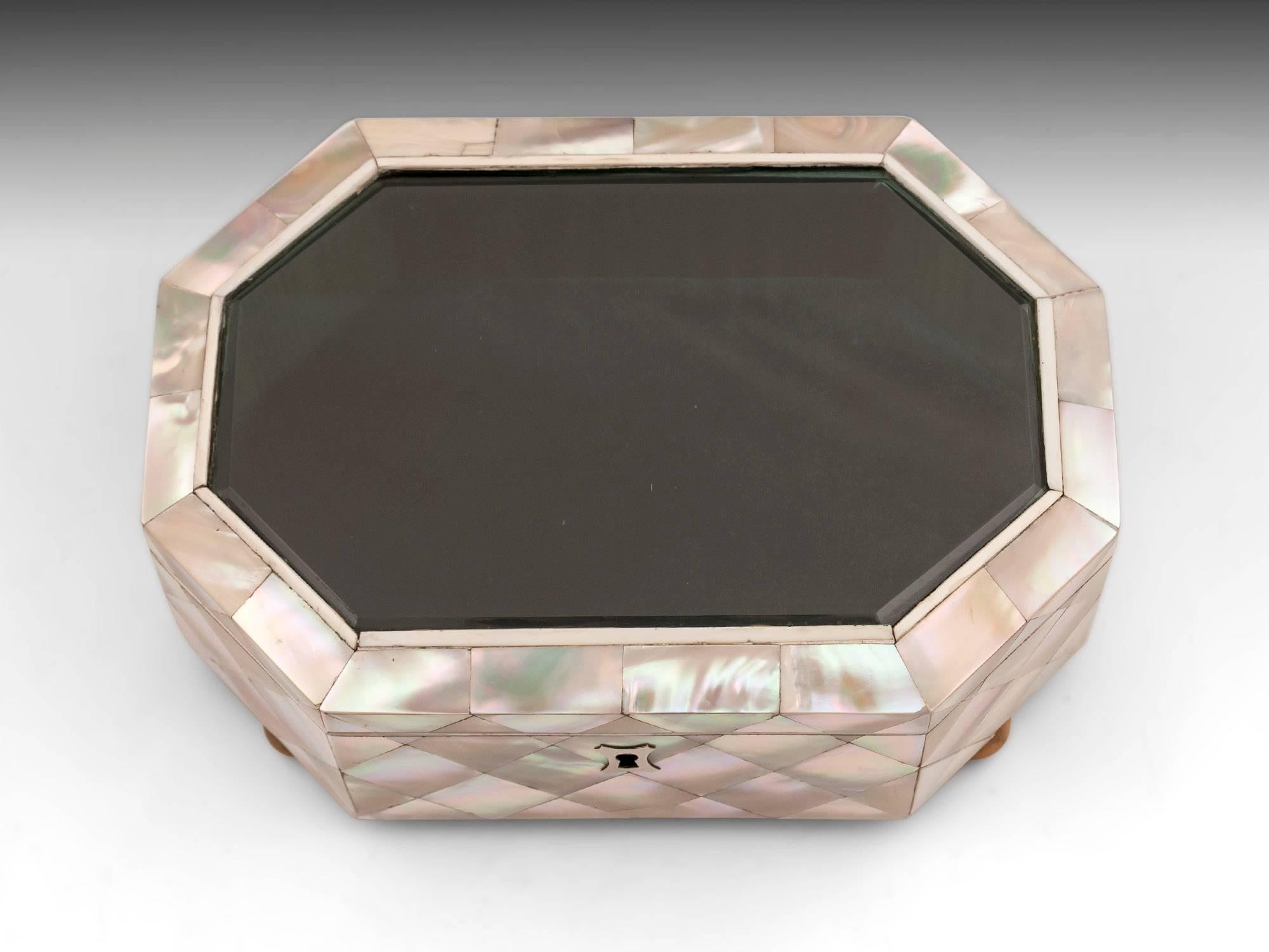 Victorian Antique Mother-of-Pearl Glazed Top Jewelry Box For Sale