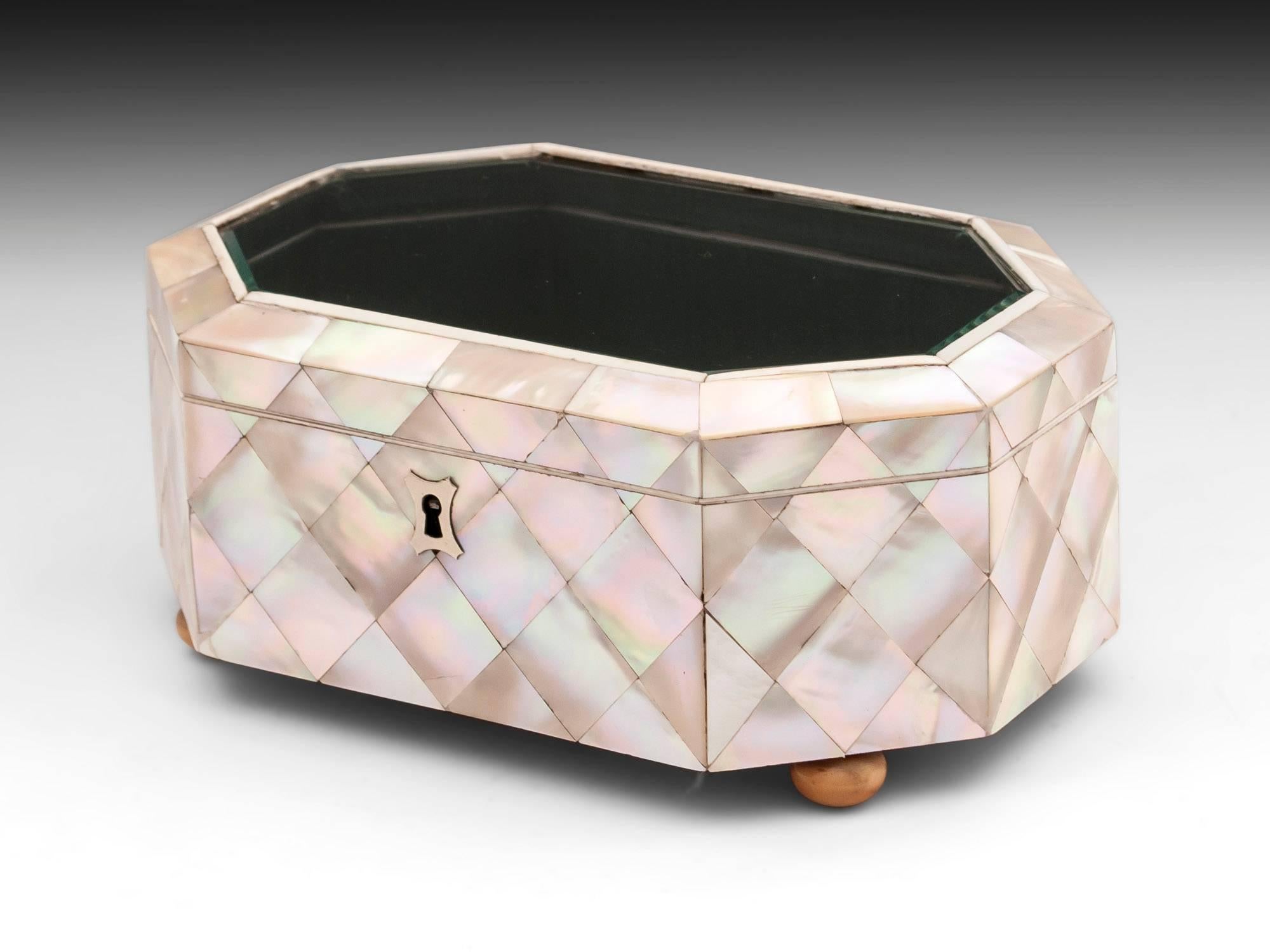 British Antique Mother-of-Pearl Glazed Top Jewelry Box For Sale