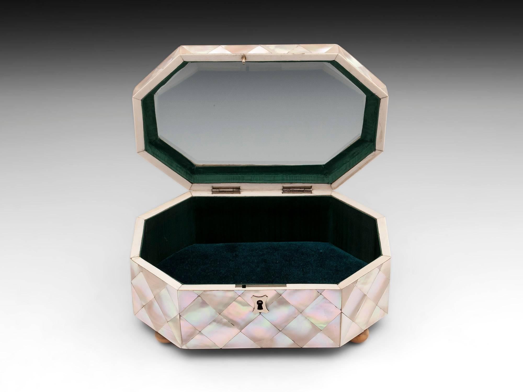 Antique Mother-of-Pearl Glazed Top Jewelry Box For Sale 1