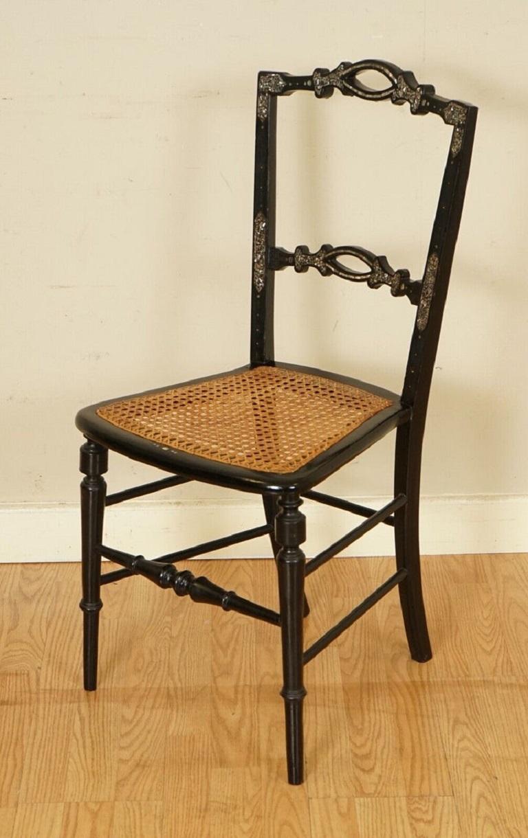 British Antique Mother of Pearl Inlaid Ebonised Regency Chair, circa 1815 For Sale