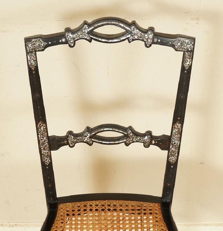 Antique Mother of Pearl Inlaid Ebonised Regency Chair, circa 1815 In Good Condition For Sale In Pulborough, GB