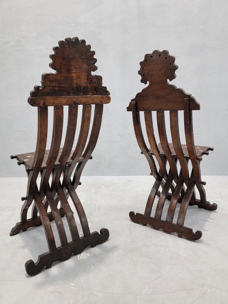 19th Century Antique Mother of Pearl Inlaid Folding Middle Eastern Chairs - Set of 2