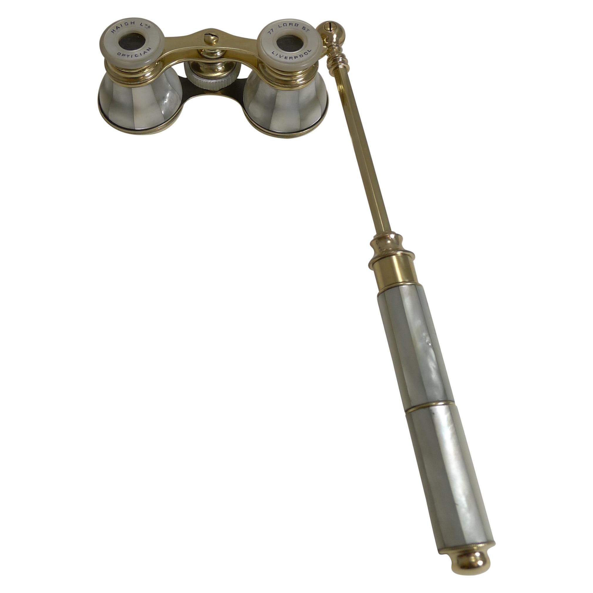 Antique Mother of Pearl Opera Glasses with Lorgnette Handle, circa 1900