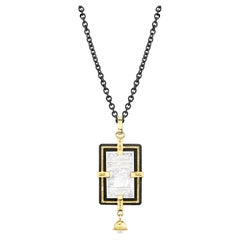 Antique Mother-of-Pearl Pendant in Gold and Silver with Blackened Steel Chain