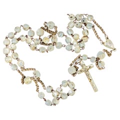 Antique Mother of Pearl Rosary bead necklace, INRI cross pendant