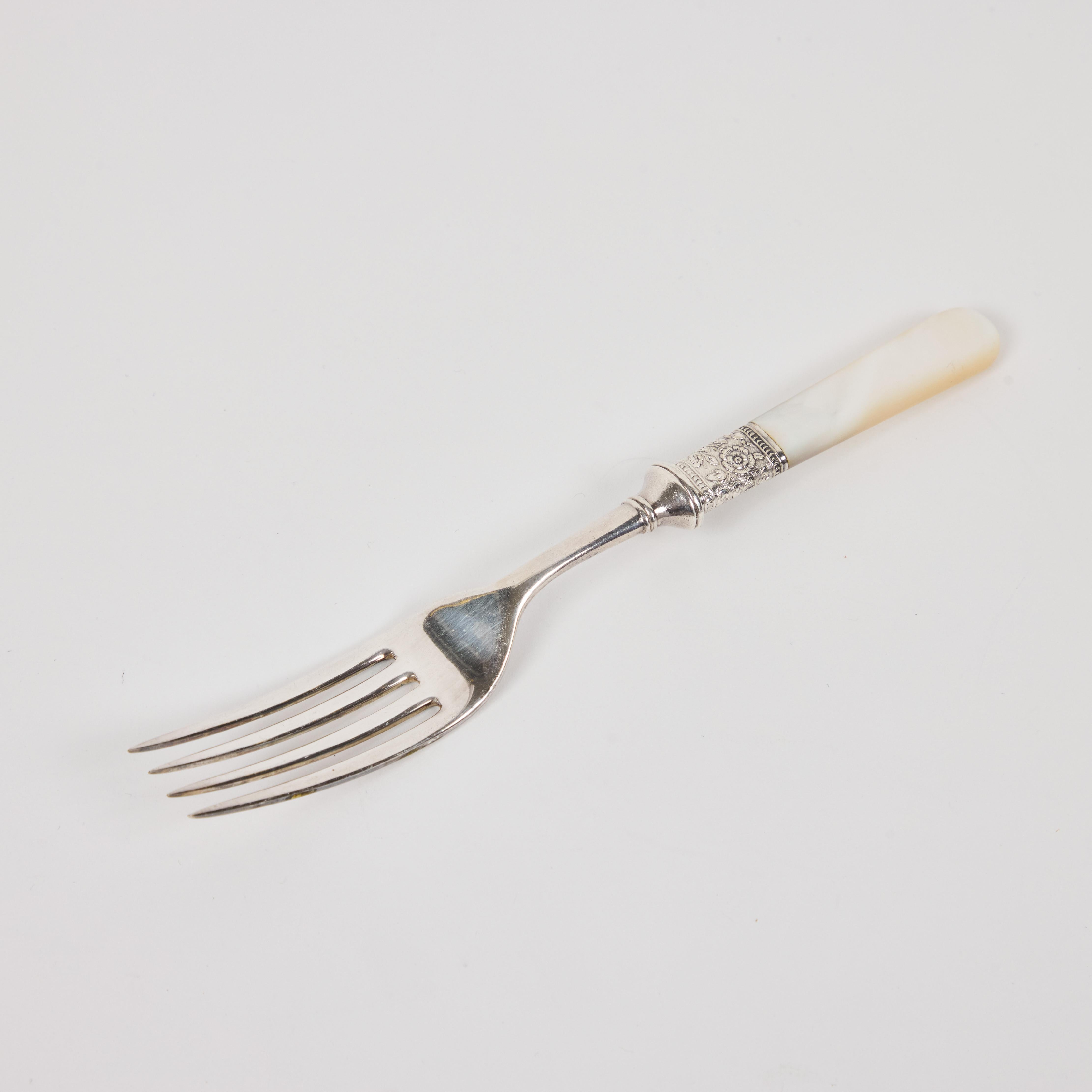 Antique Mother Of Pearl + Sterling Silver Flatware  Set of 6 5