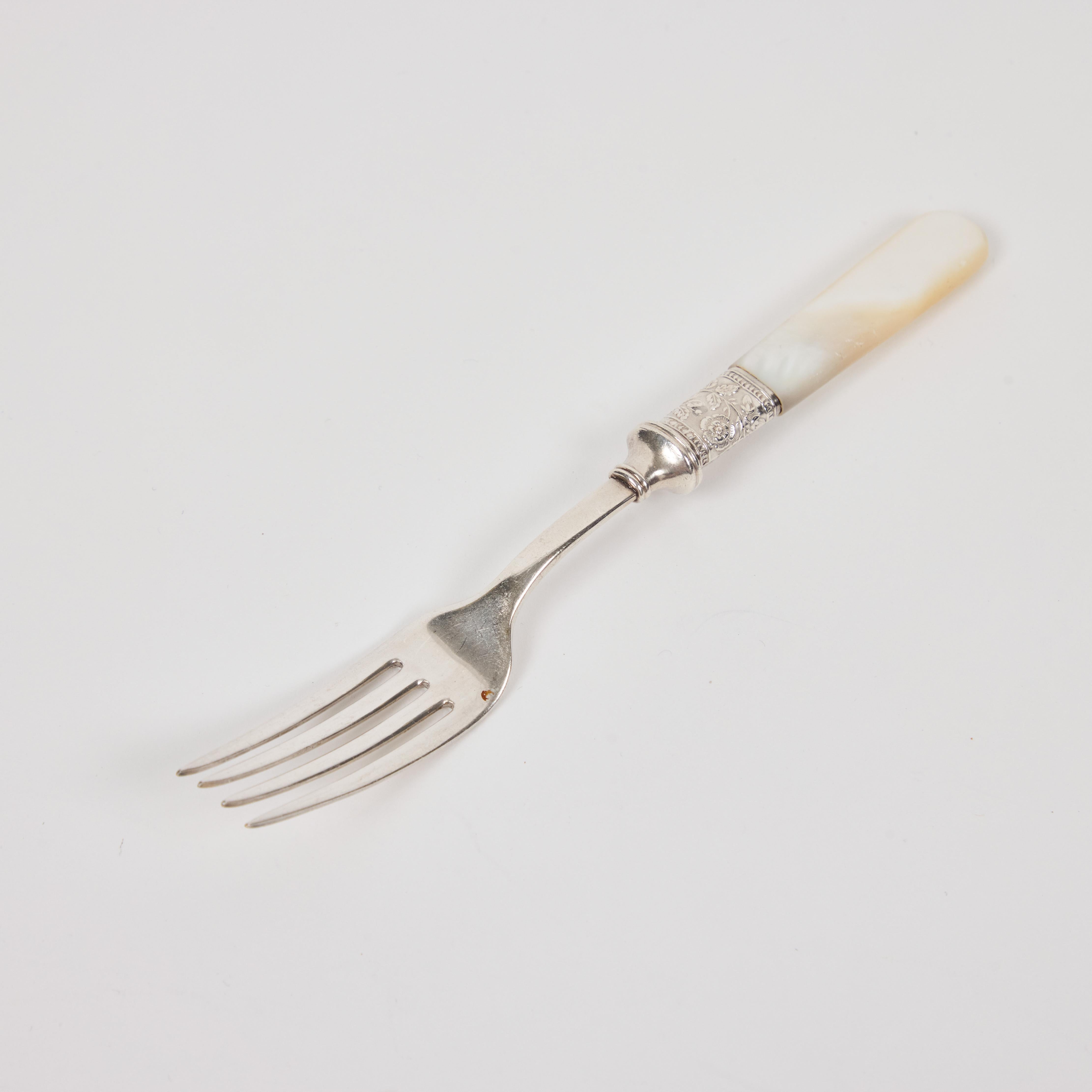 Antique Mother Of Pearl + Sterling Silver Flatware  Set of 6 6