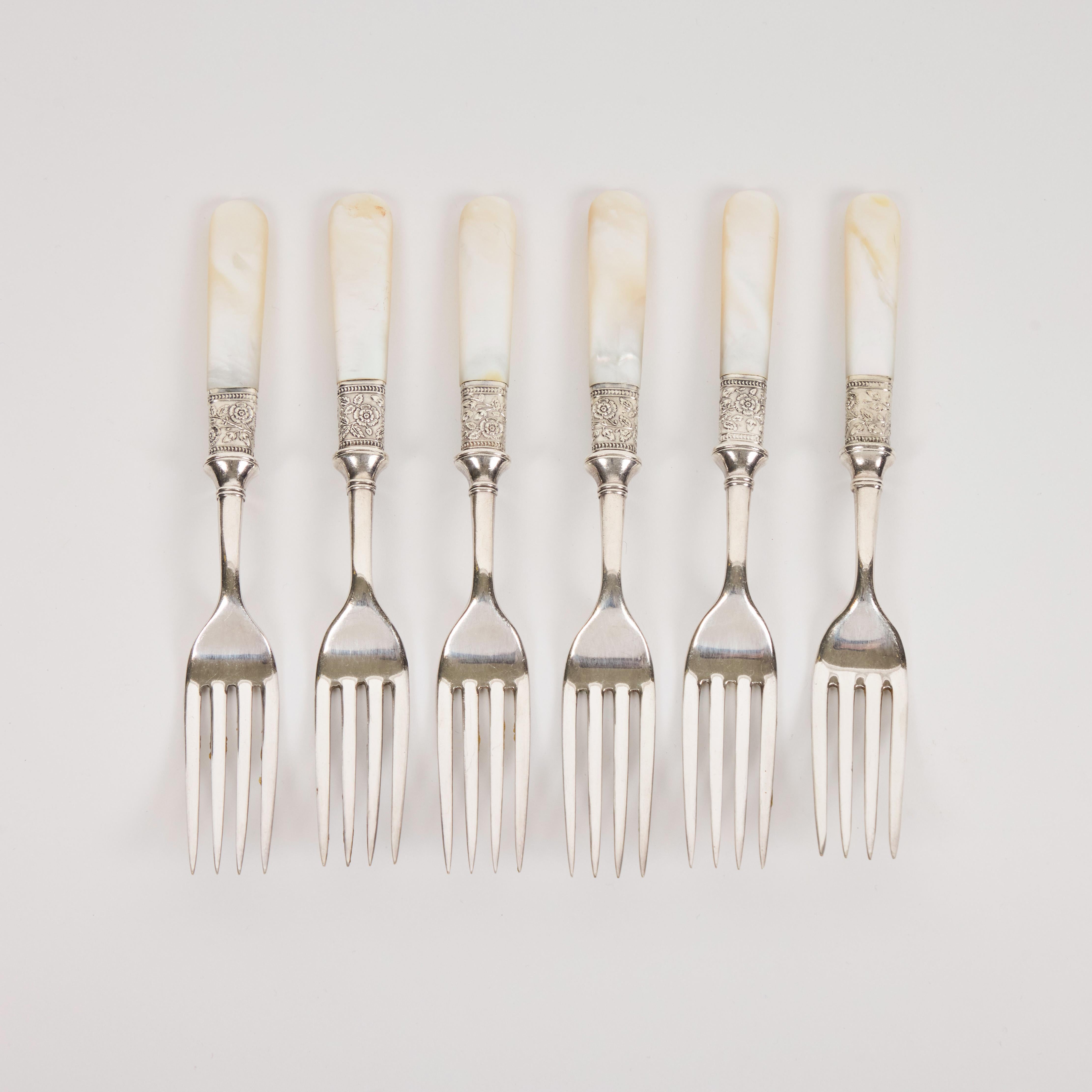 20th Century Antique Mother Of Pearl + Sterling Silver Flatware  Set of 6