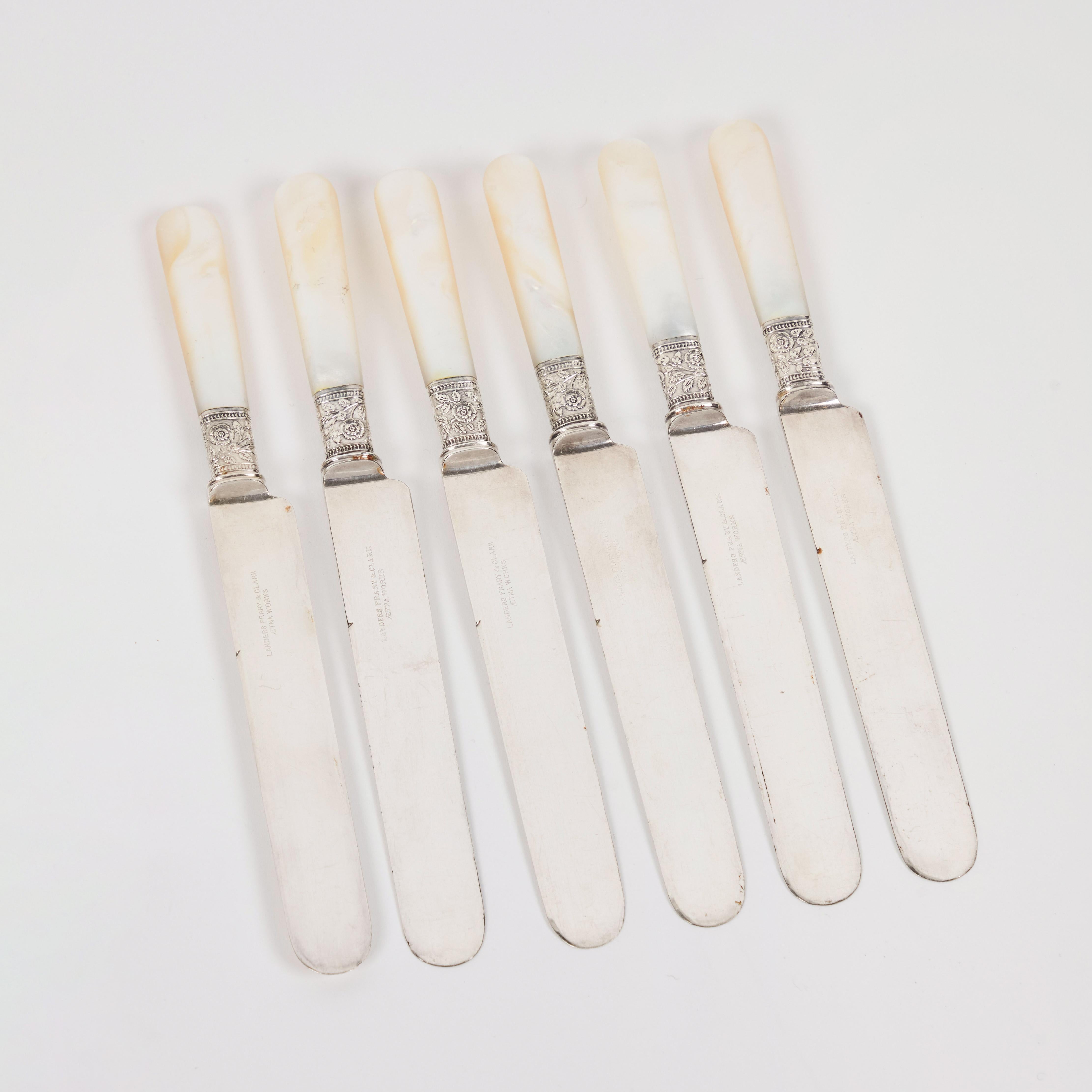 Antique Mother Of Pearl + Sterling Silver Flatware  Set of 6 1
