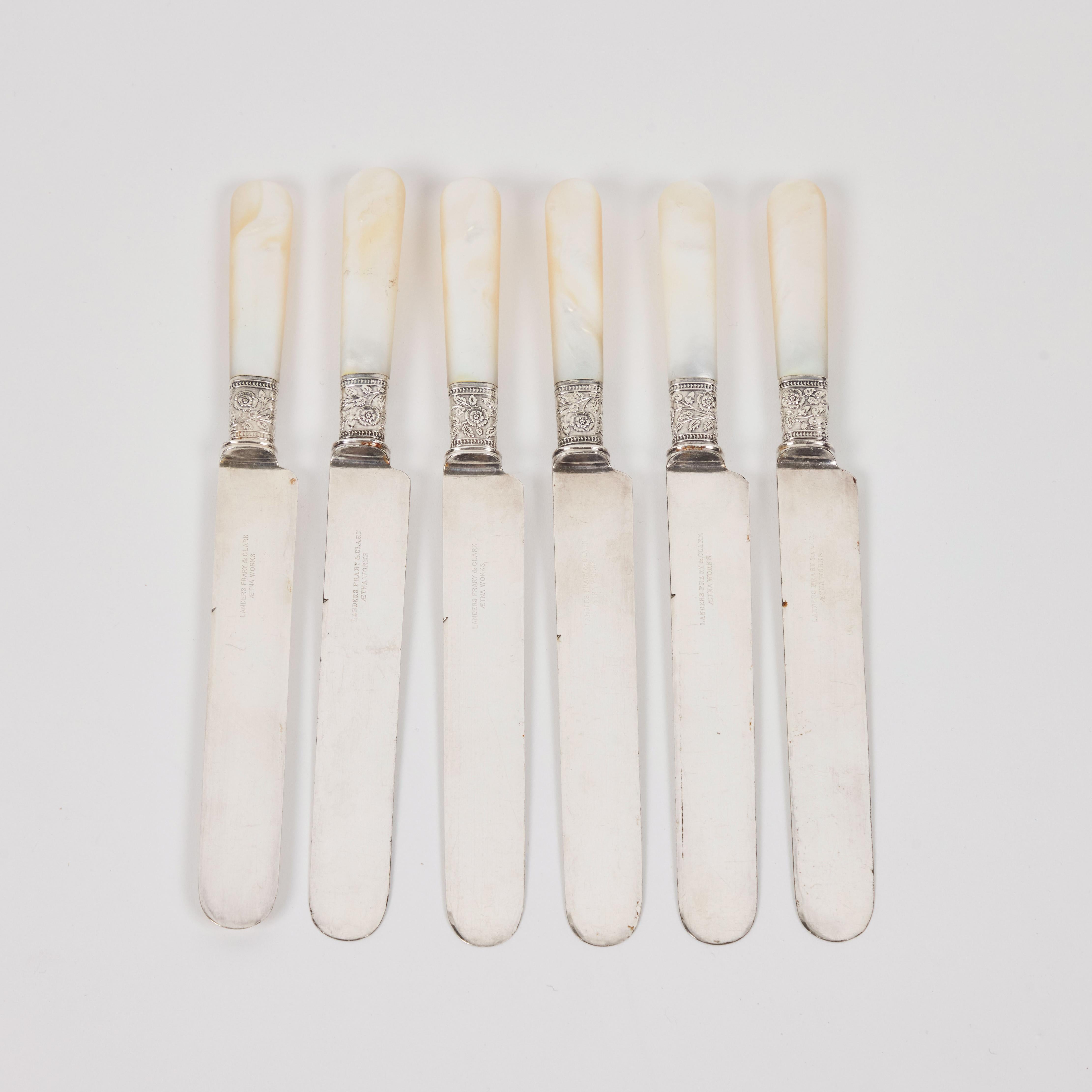 Antique Mother Of Pearl + Sterling Silver Flatware  Set of 6 2