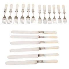 Antique Mother Of Pearl + Sterling Silver Flatware  Set of 6