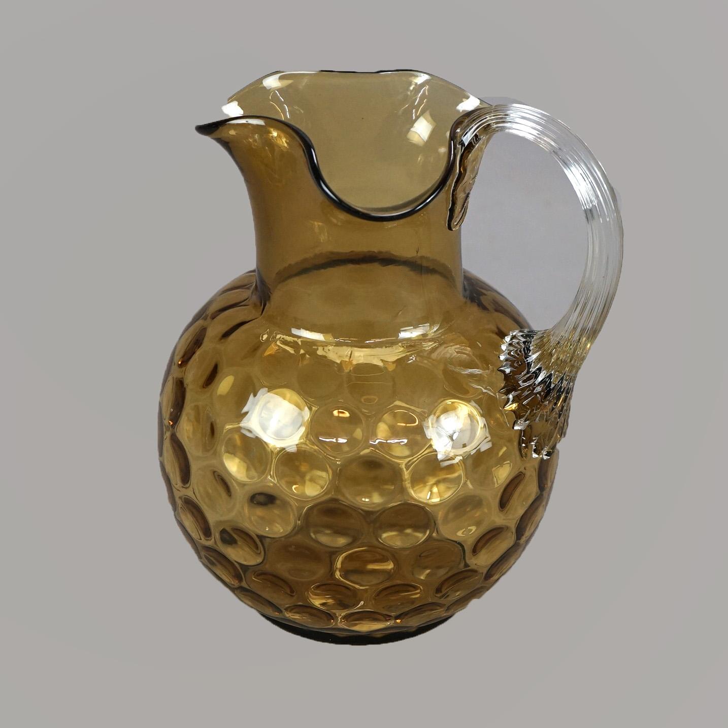 Antike Mount Washington Amberina Coinspot Glas Krug mit Reeded Applied Glass Handle C1900

Maße - 9
