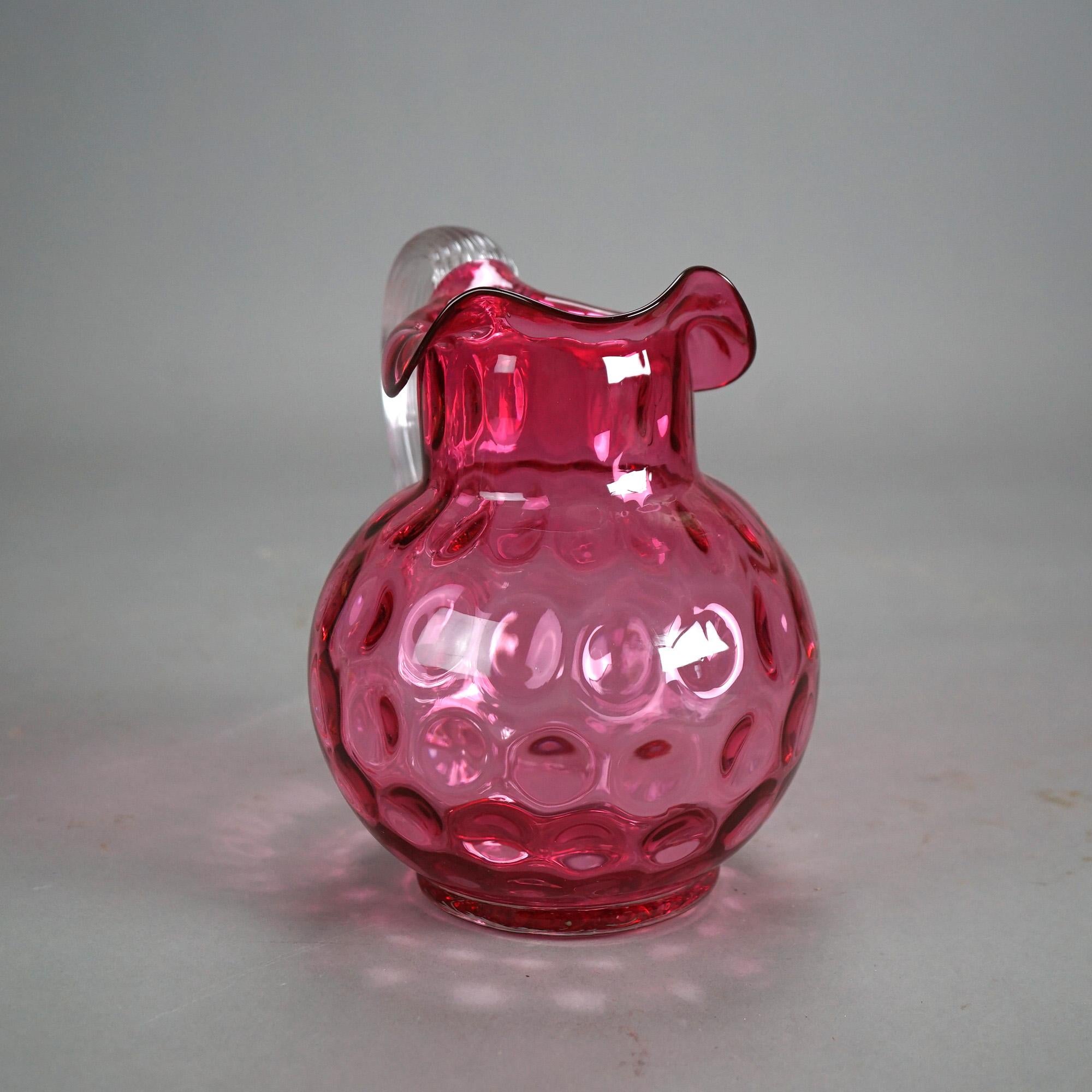 Antique Mount Washington Cranberry Coinspot Glass Pitcher with Ribbed Handle 2