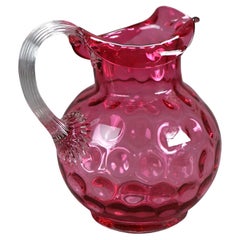 Antique Mount Washington Cranberry Coinspot Glass Pitcher with Ribbed Handle