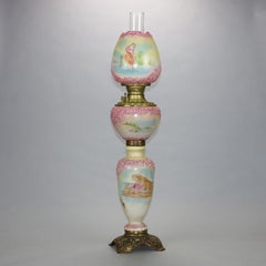 Antique Mount Washington Embossed Floral GWW Oil Lamp, c1890