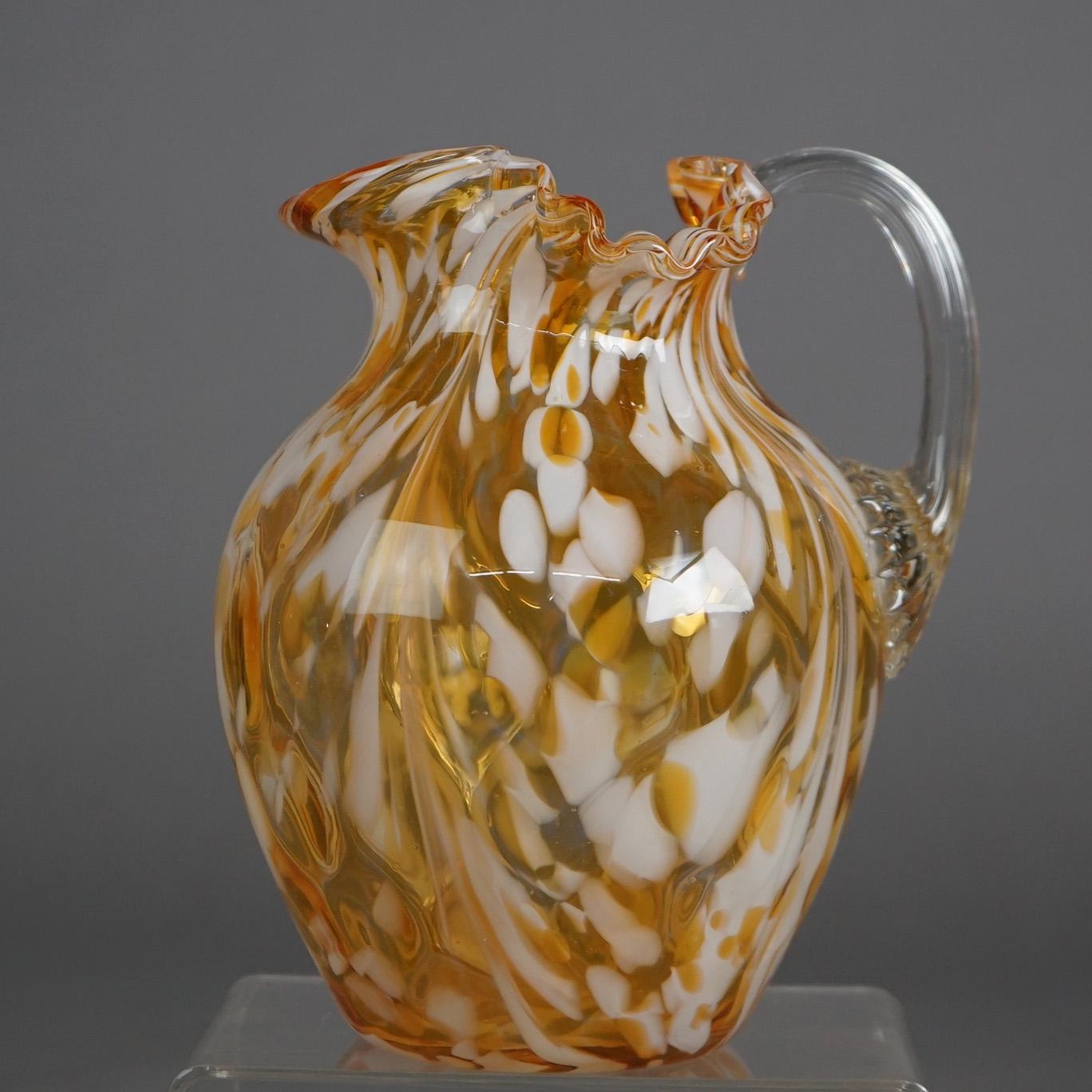 Antique Mount Washington “End Of The Day” Swirled Glass Pitcher C1910 In Good Condition For Sale In Big Flats, NY