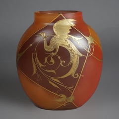 Antique Mount Washington Royal Flemish Art Glass Pillow Vase with Dragon c1890