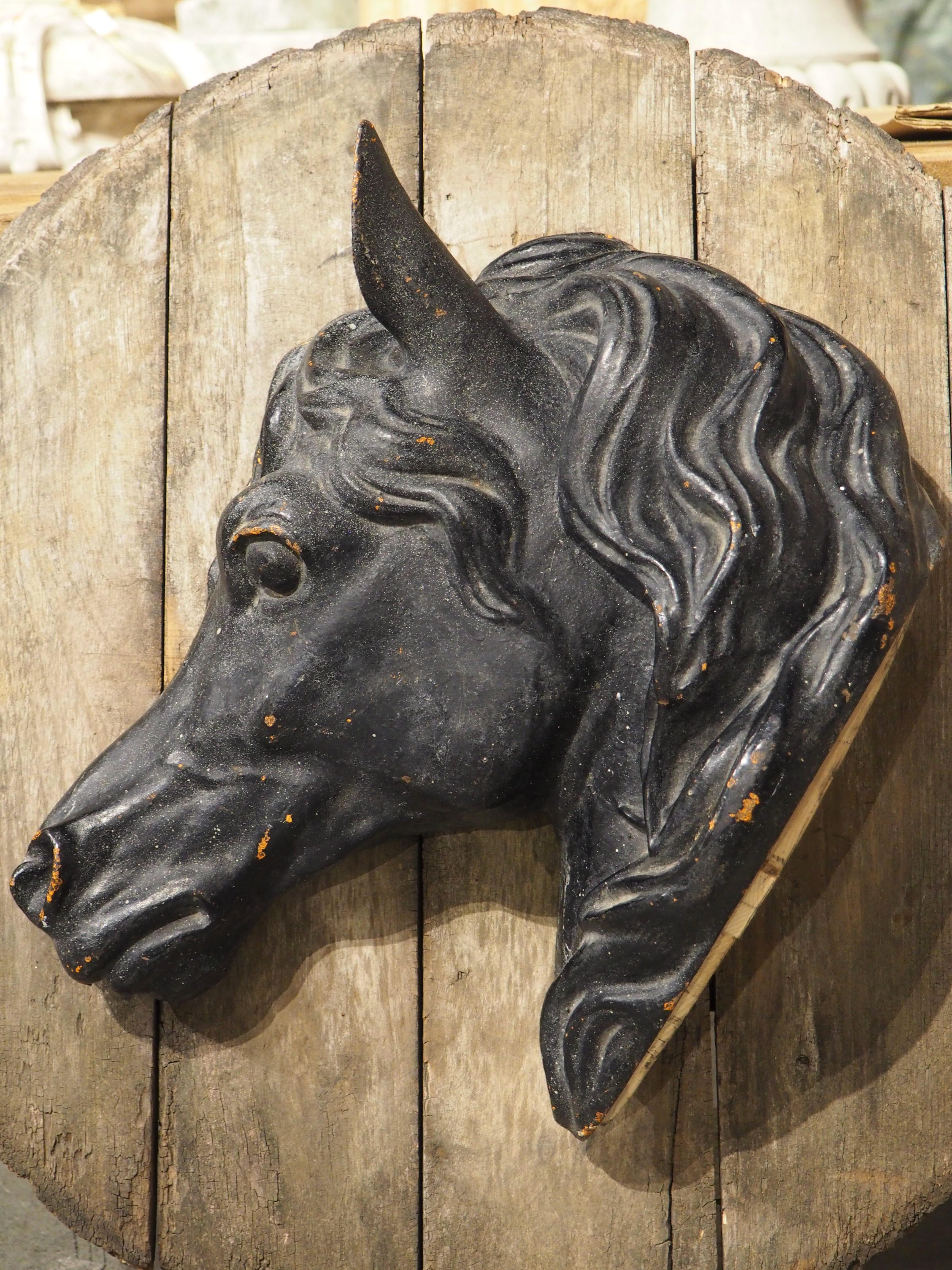 Antique Mounted and Painted Cast Iron Horse Head from a French Stable, C. 1880s 5