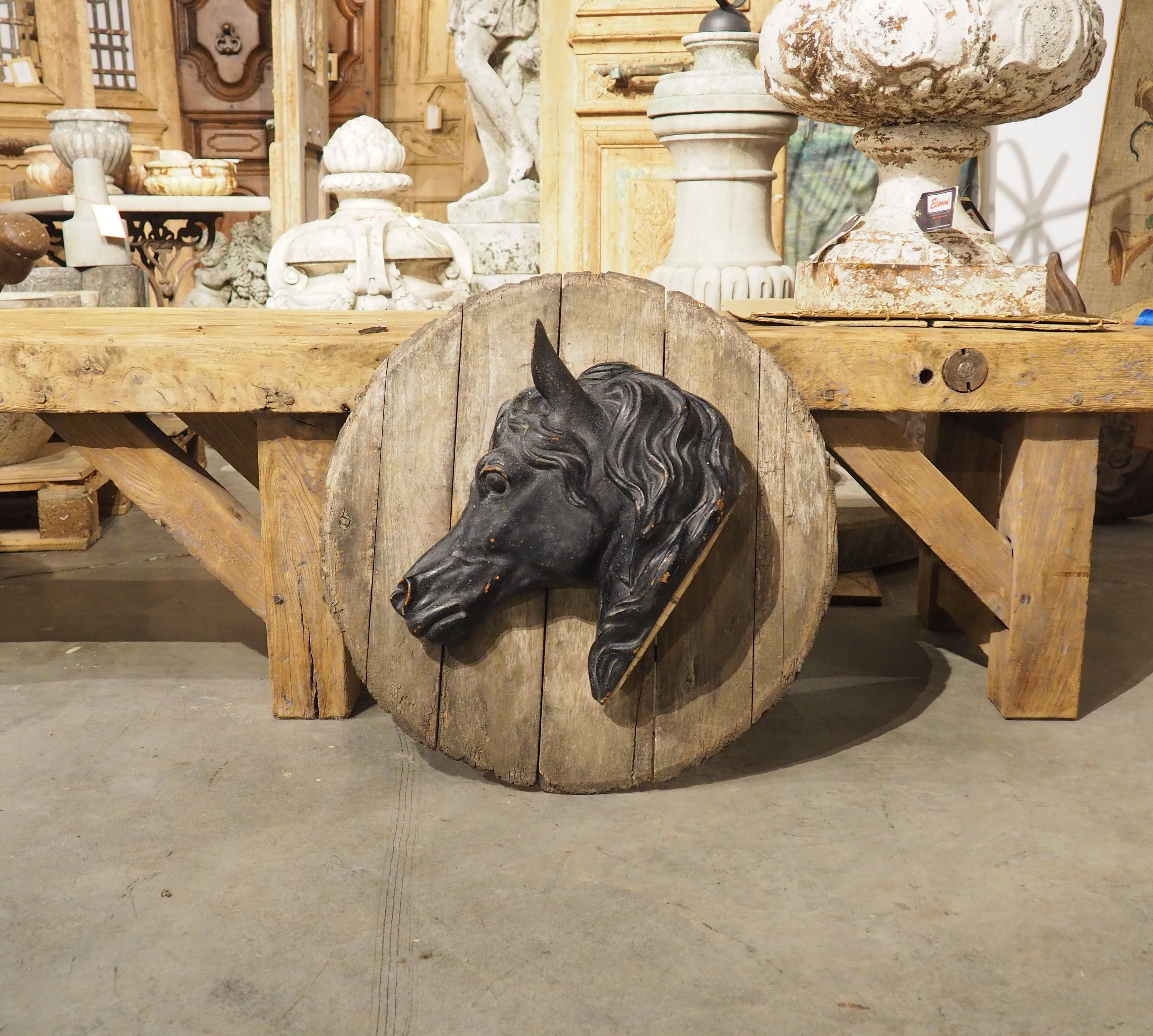 Antique Mounted and Painted Cast Iron Horse Head from a French Stable, C. 1880s 6