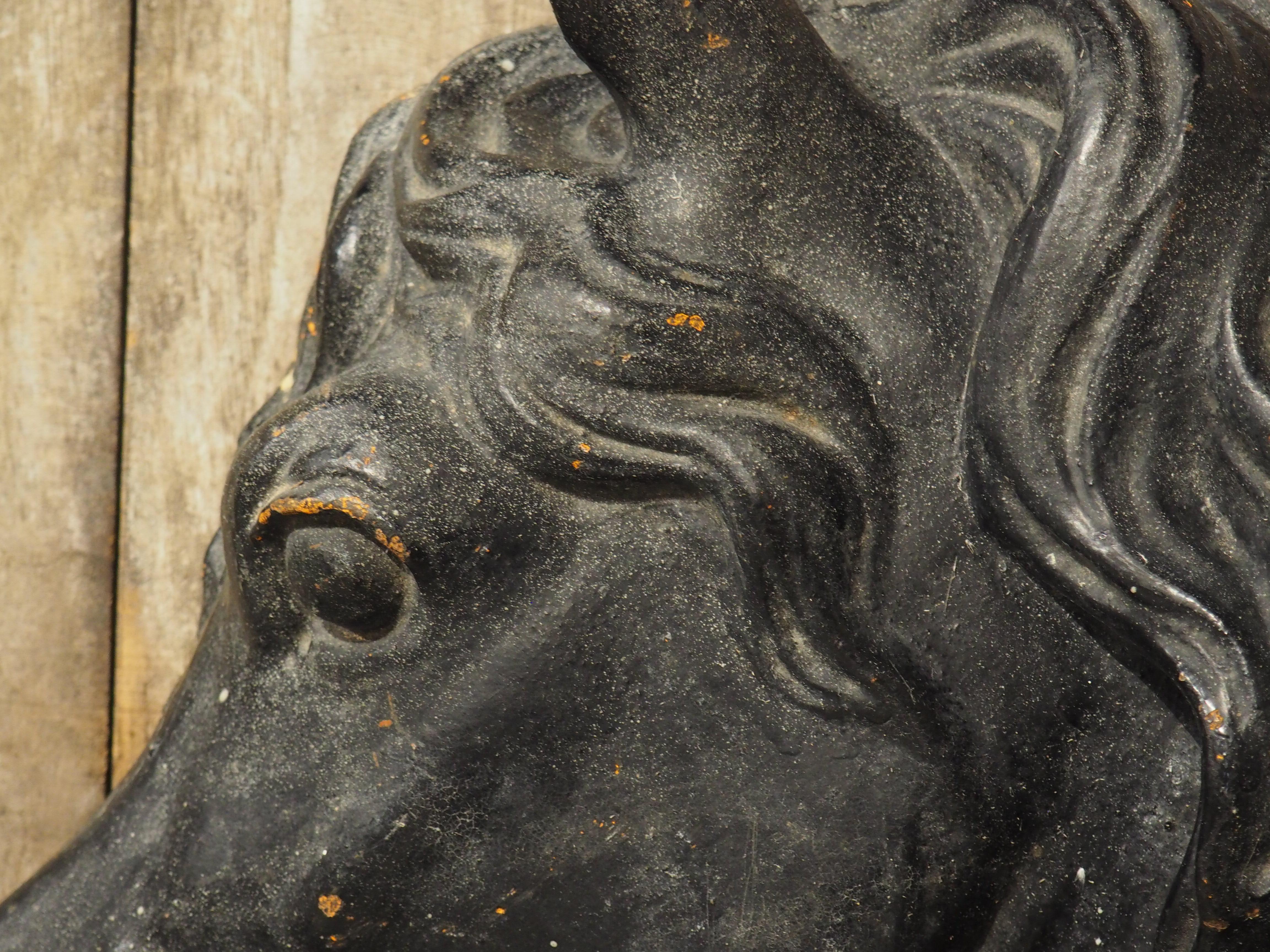 Antique Mounted and Painted Cast Iron Horse Head from a French Stable, C. 1880s 7