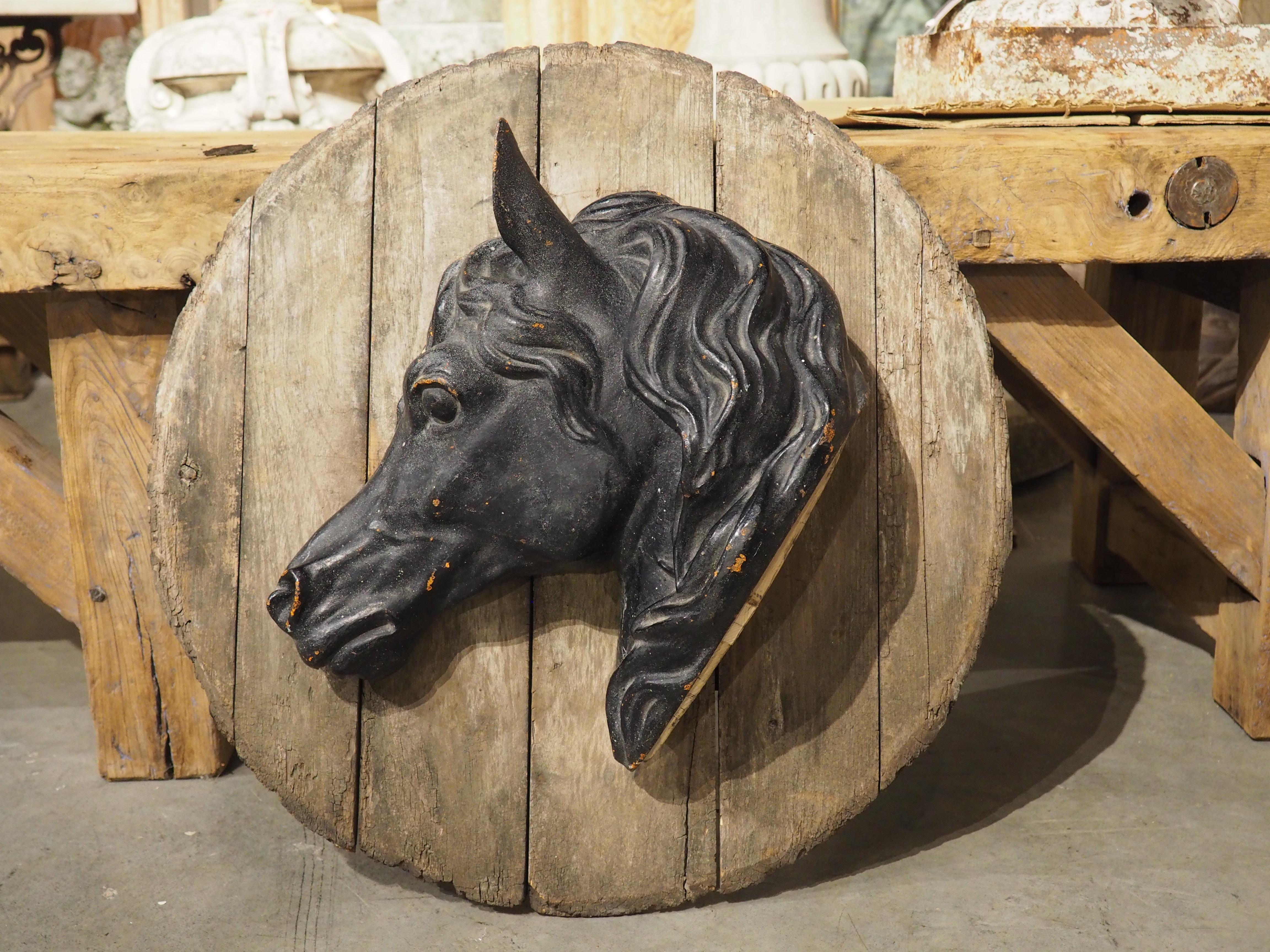 Antique Mounted and Painted Cast Iron Horse Head from a French Stable, C. 1880s 8