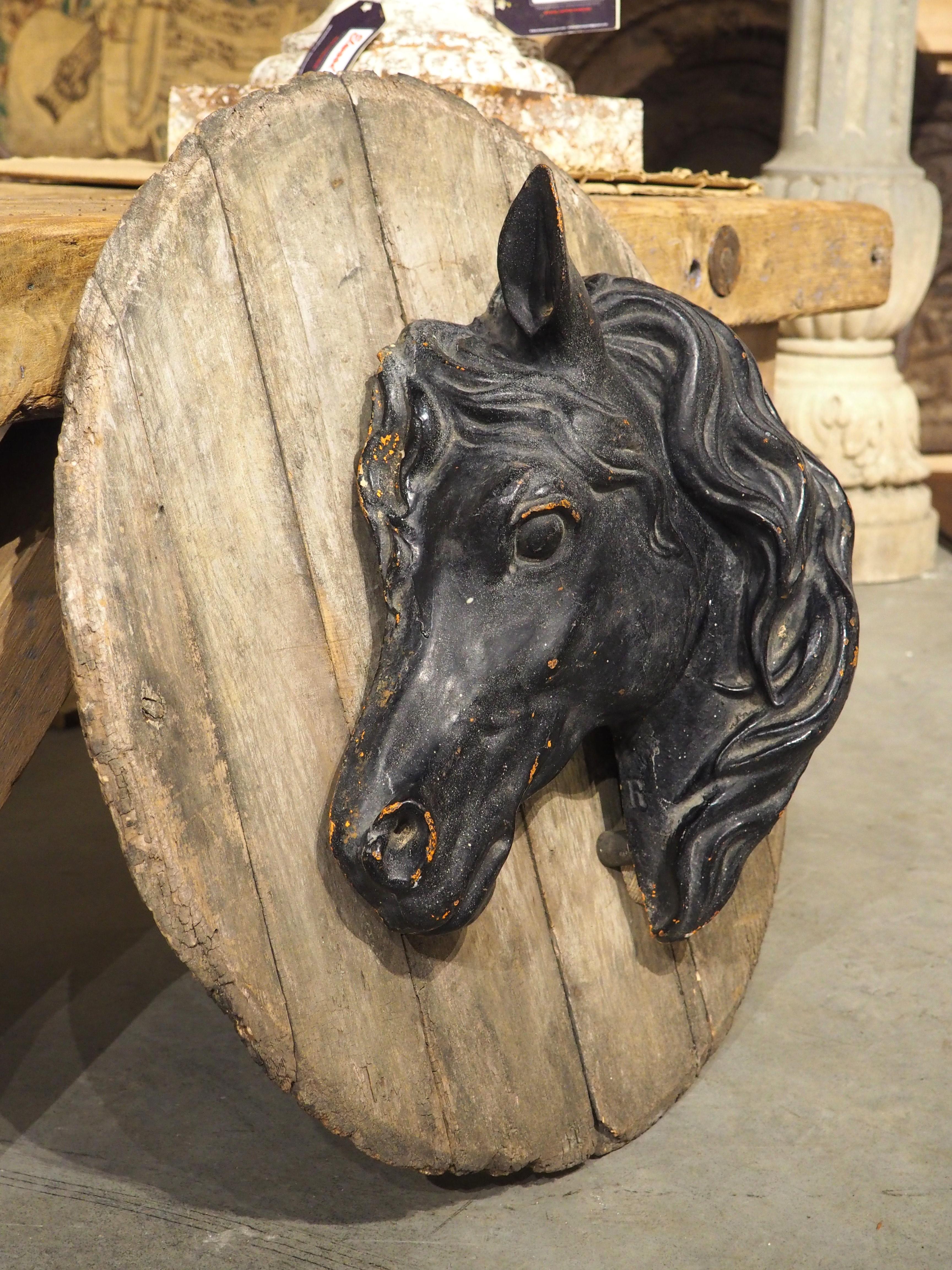 Late 19th Century Antique Mounted and Painted Cast Iron Horse Head from a French Stable, C. 1880s