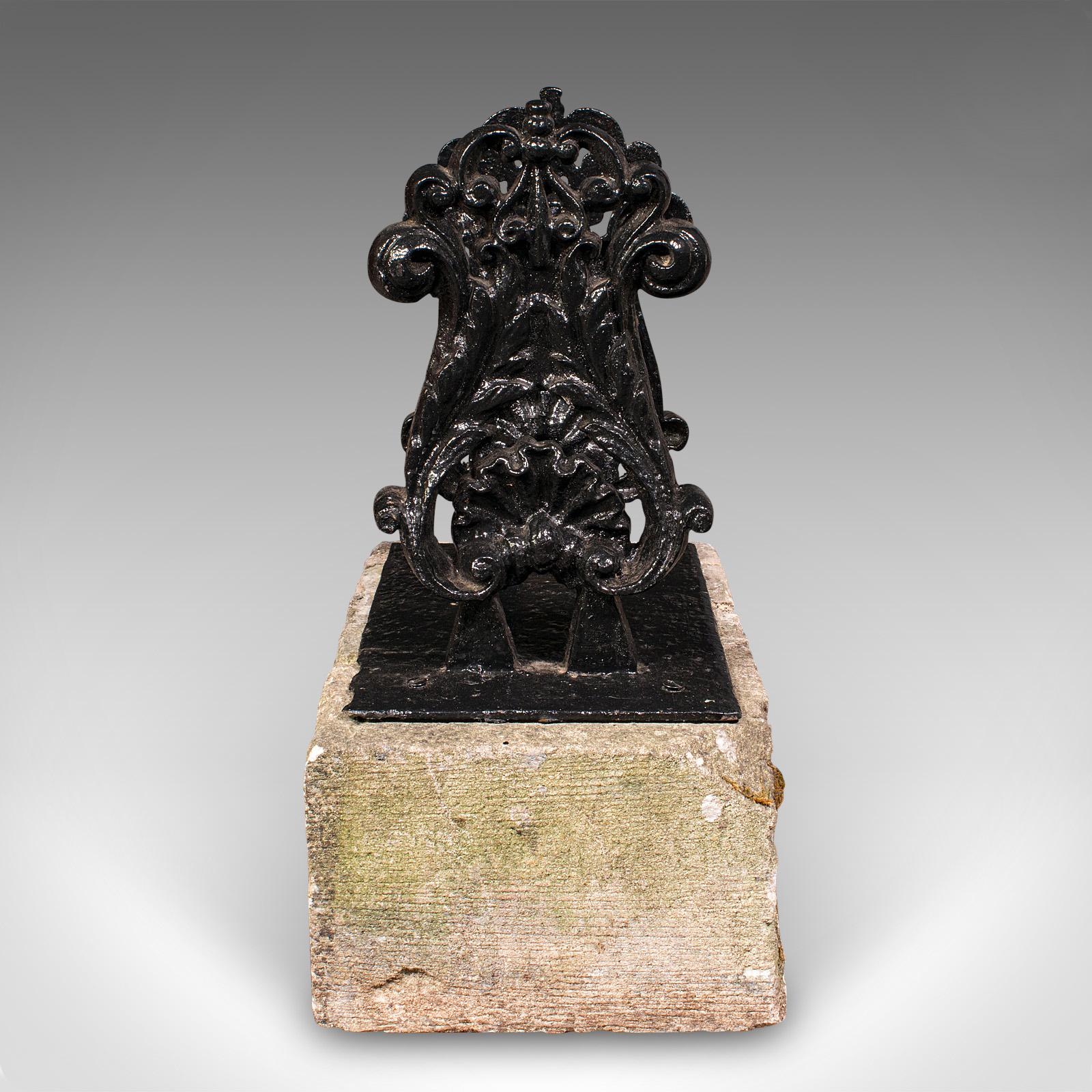 British Antique Mounted Boot Scraper, English Cast Iron, Bath Stone, Georgian Town House For Sale