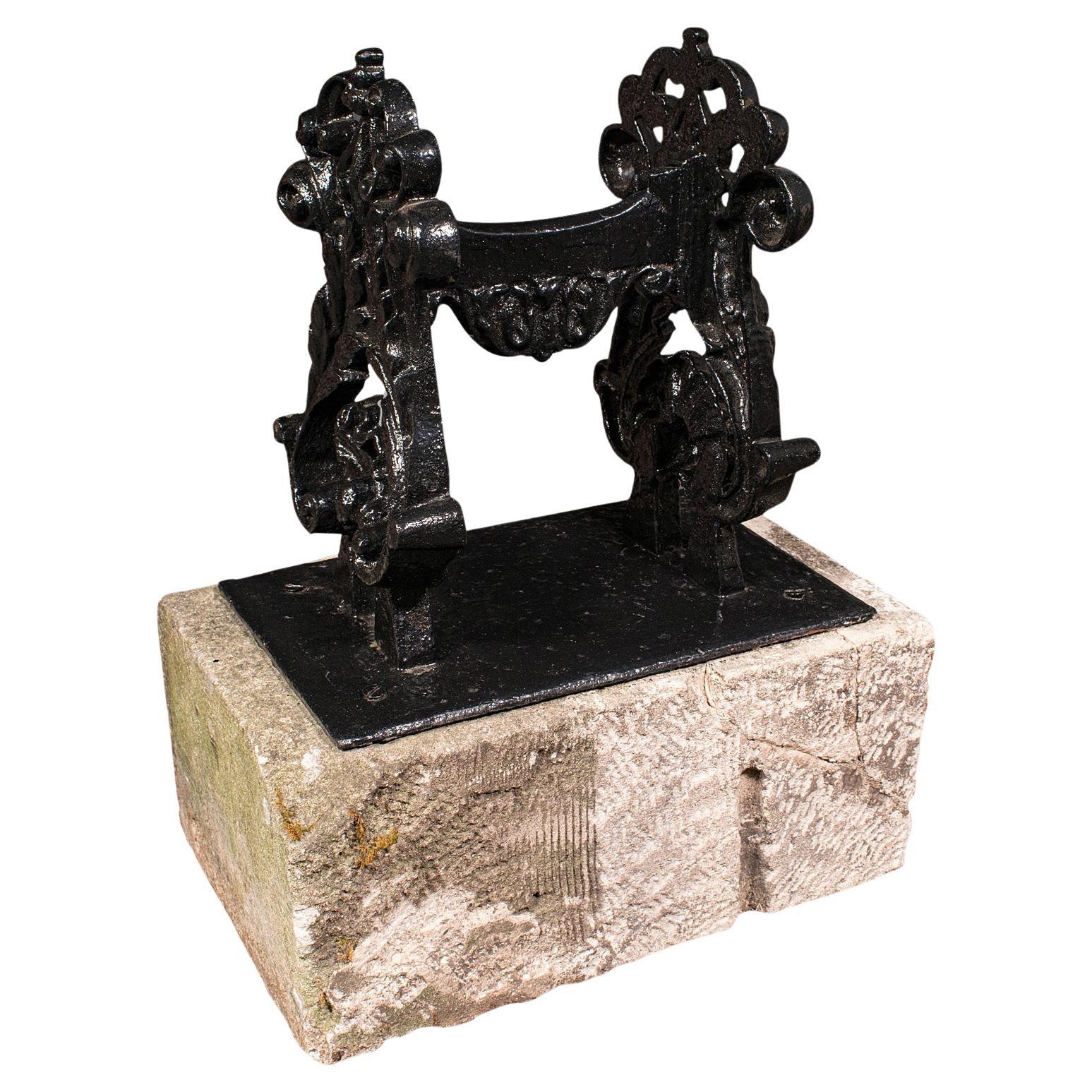 Antique Mounted Boot Scraper, English Cast Iron, Bath Stone, Georgian Town House