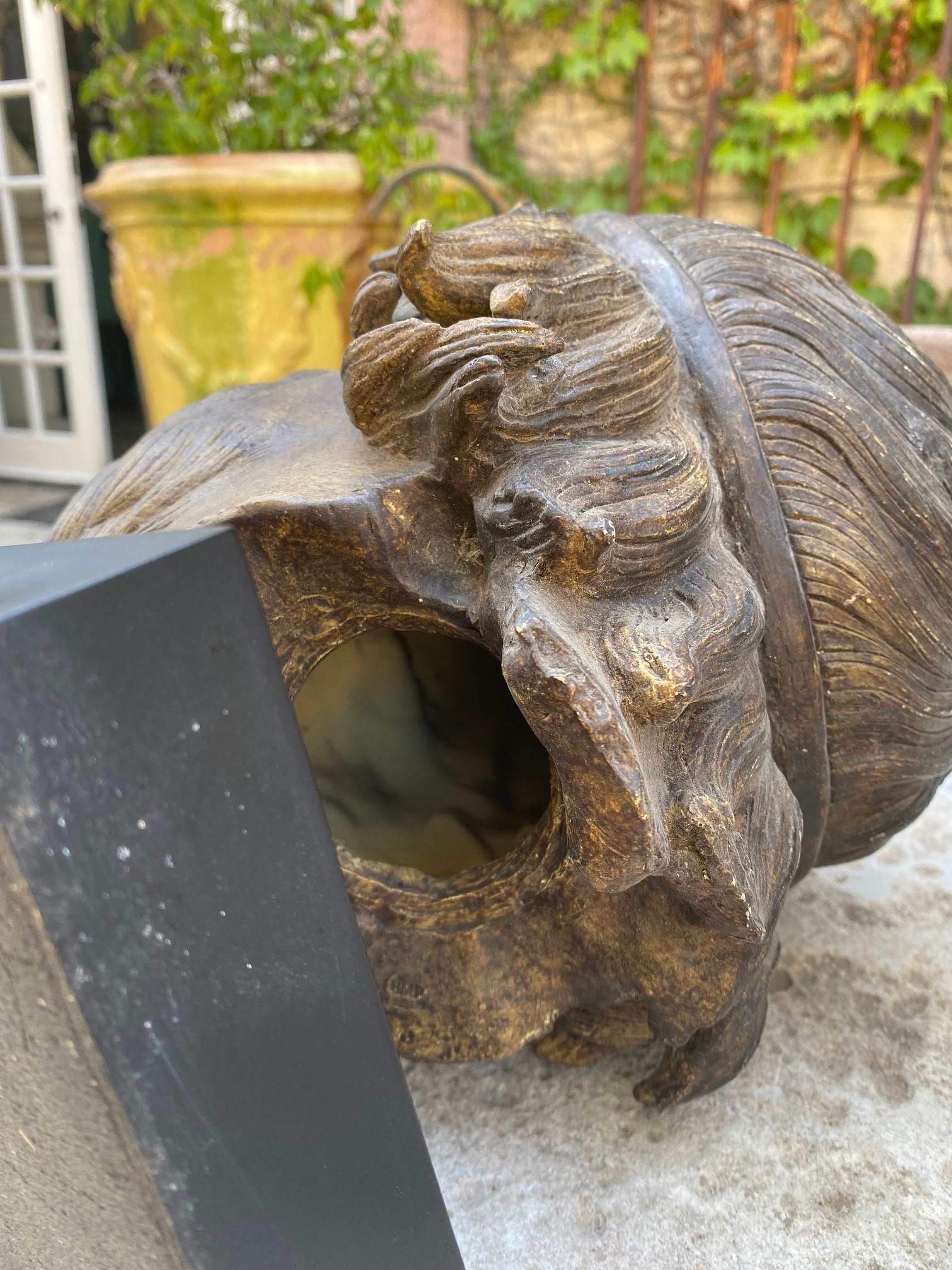 Antique Mounted on Base Sculpture Cast Head Zeus Bust Decorative Bibelot CA LA For Sale 5