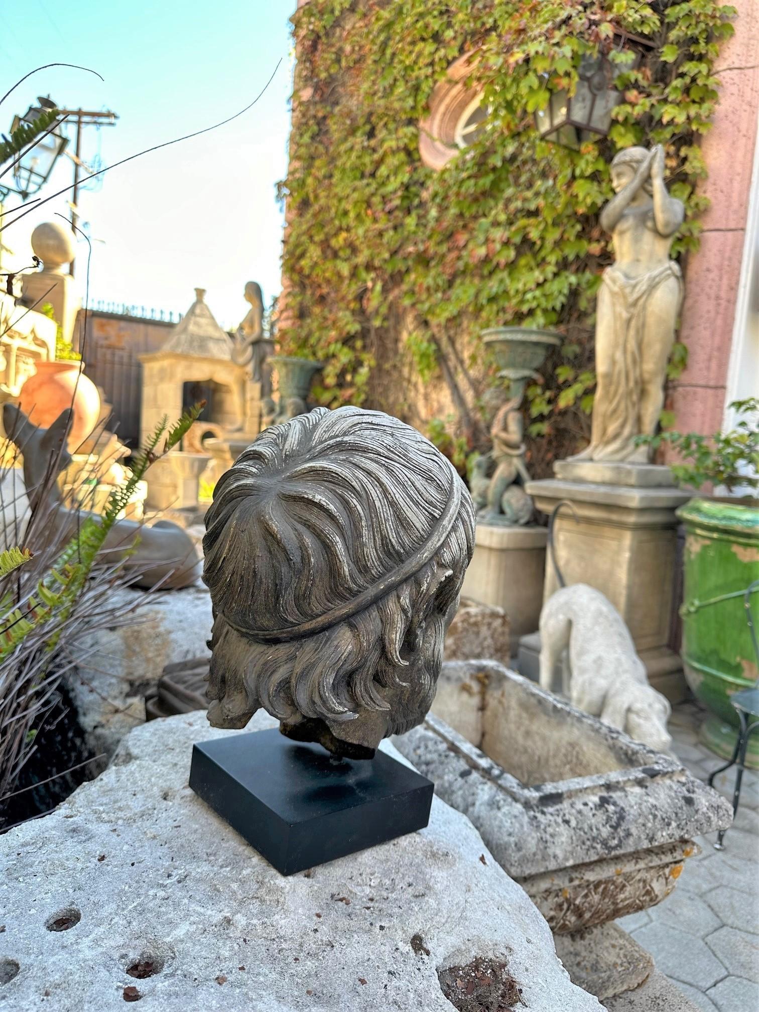 Antique Mounted on Base Sculpture Cast Head Zeus Bust Decorative Bibelot CA LA For Sale 8