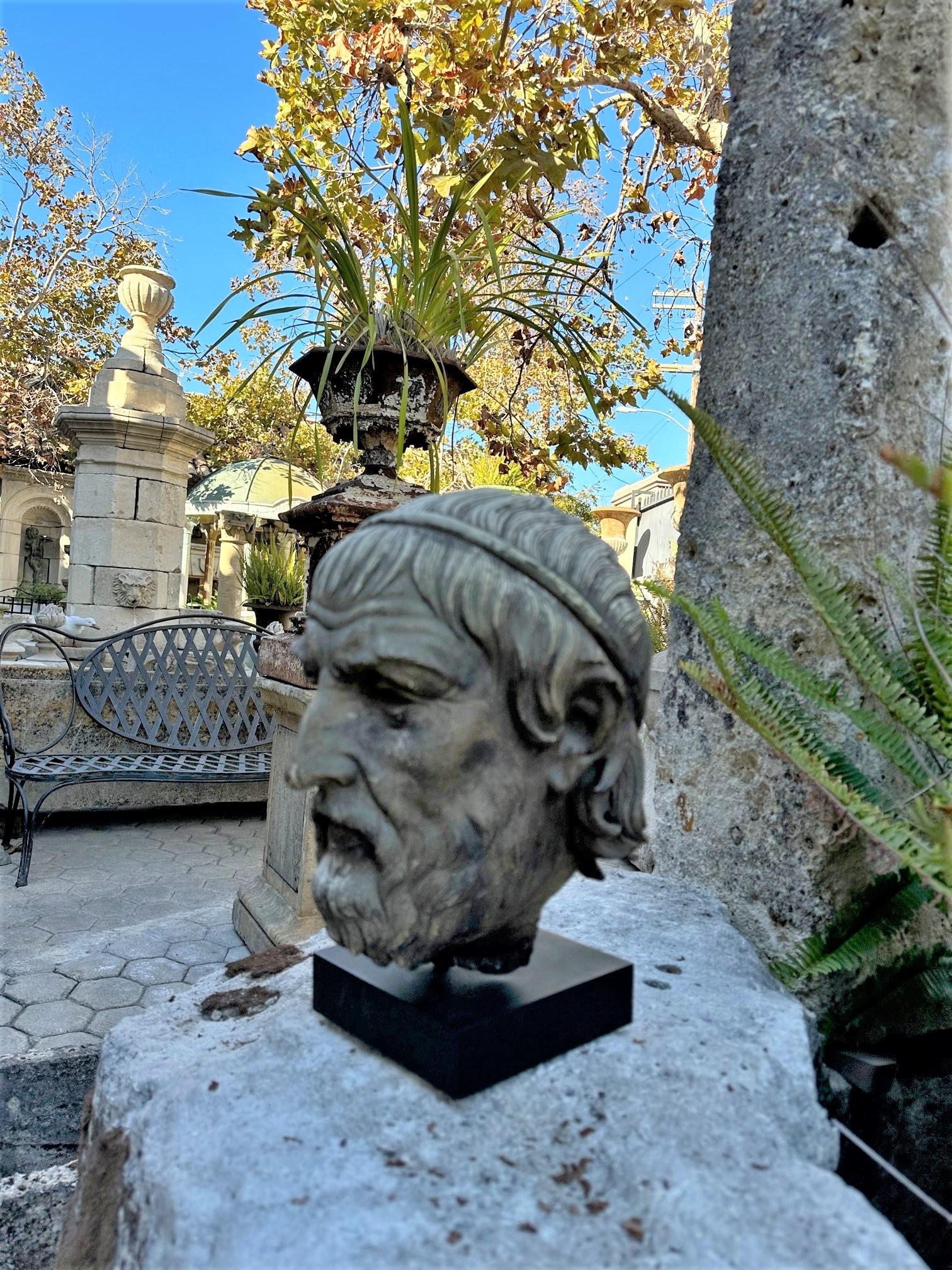 Antique Mounted on Base Sculpture Cast Head Zeus Bust Decorative Bibelot CA LA For Sale 9